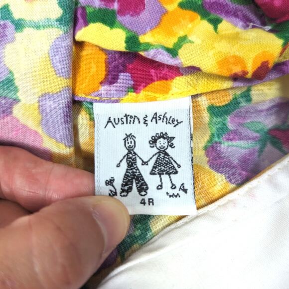Vintage Austin & Ashley Dress Girls Size 4T Floral Pansy Sundress - Picture 5 of 6